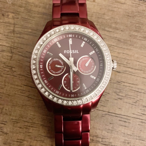 Fossil Accessories - Red Stainless Steel Fossil Watch